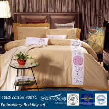 100% coton 400 Thread count Hôtel ensemble de lit broderie